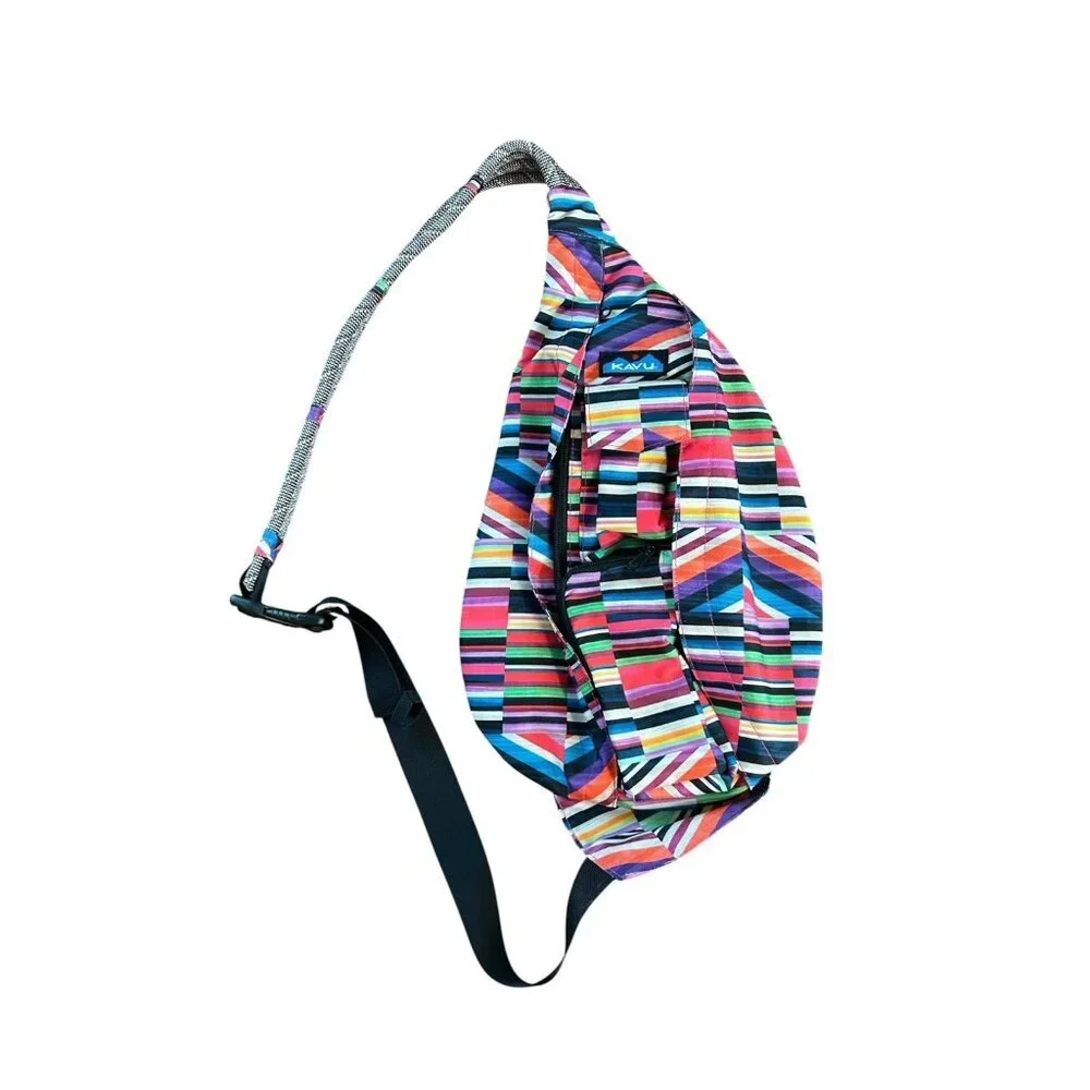 KAVU RAINBOW‎ Sling Bag Vibrant! Striped Candy Large Pockets Zip Clean Purse